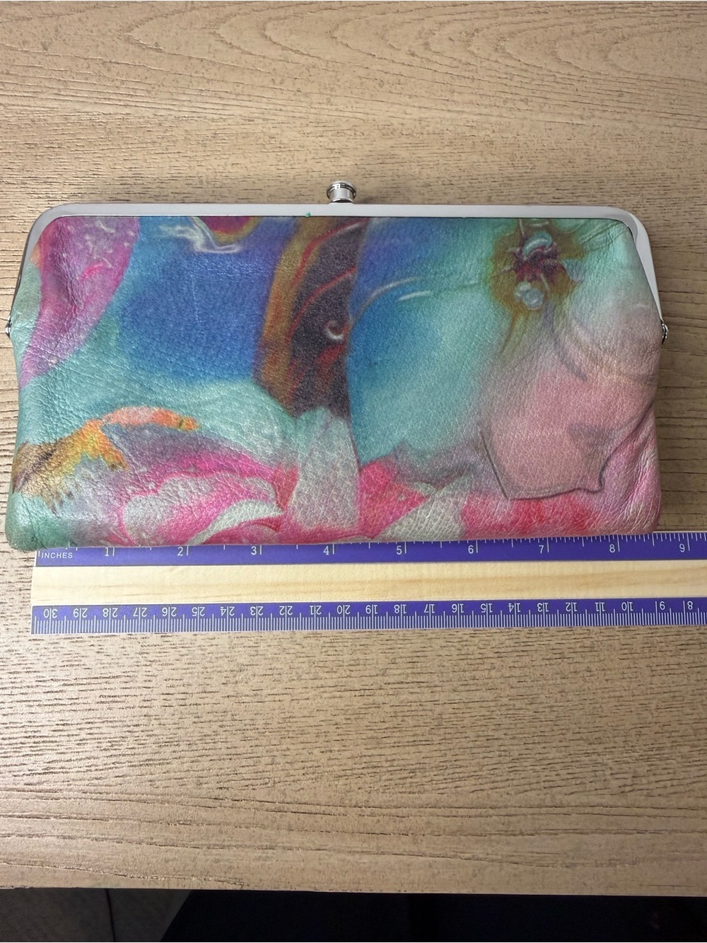 HOBO International Lauren Leather Double Frame Clutch Wallet Multicolor Floral